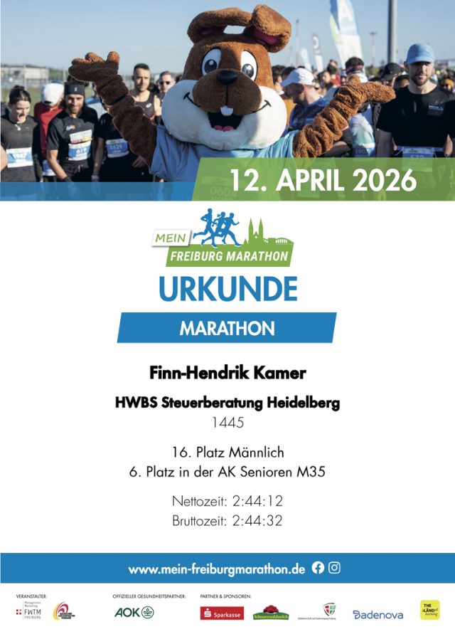 Zertifikat Freiburg Marathon